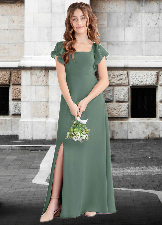 Diya A-Line Bow Chiffon Floor-Length Junior Bridesmaid Dress Eucalyptus DSP0022847