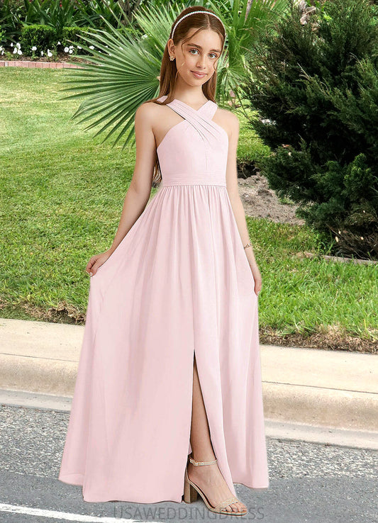 Bianca A-Line Pleated Chiffon Floor-Length Junior Bridesmaid Dress Blushing Pink DSP0022849