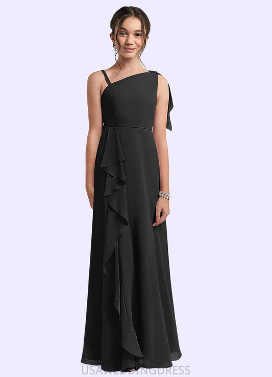Brynlee A-Line Bow Chiffon Floor-Length Junior Bridesmaid Dress black DSP0022850