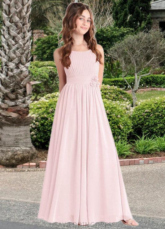 Amelia A-Line Floral Chiffon Floor-Length Junior Bridesmaid Dress Blushing Pink DSP0022851