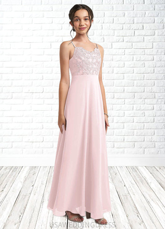 Jaylee A-Line Lace Chiffon Floor-Length Junior Bridesmaid Dress Blushing Pink DSP0022853