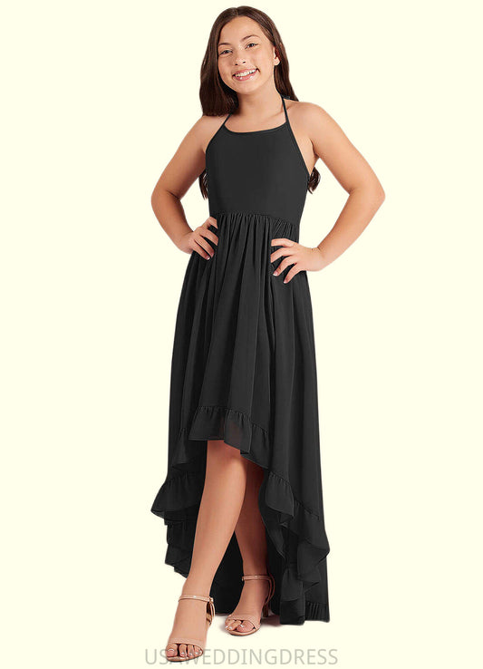Cassandra A-Line Lace Chiffon Asymmetrical Junior Bridesmaid Dress black DSP0022855