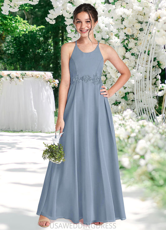 Lorna A-Line Lace Chiffon Floor-Length Junior Bridesmaid Dress dusty blue DSP0022860