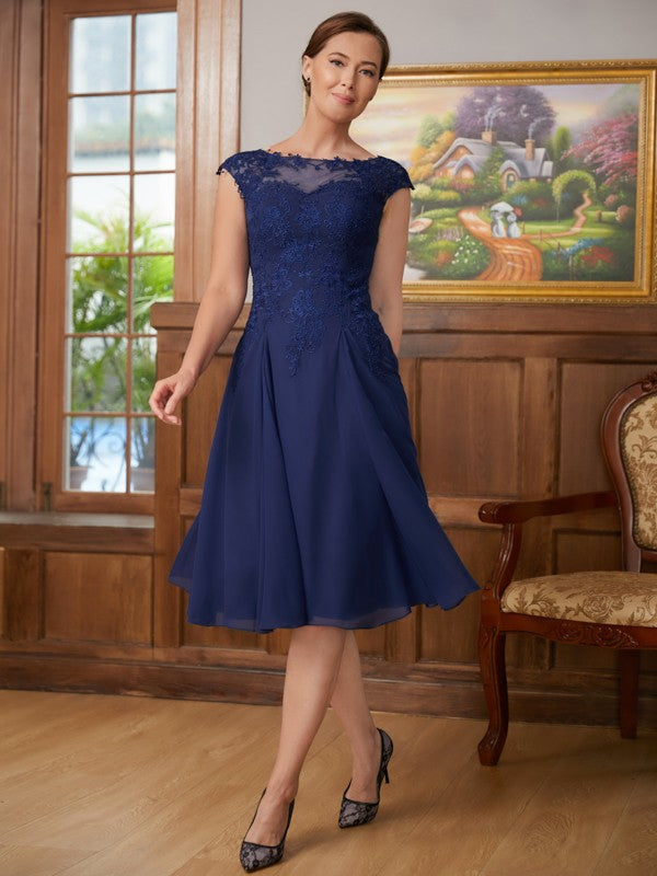 Yamilet A-Line/Princess Chiffon Lace Scoop Sleeveless Knee-Length Mother of the Bride Dresses DSP0020368