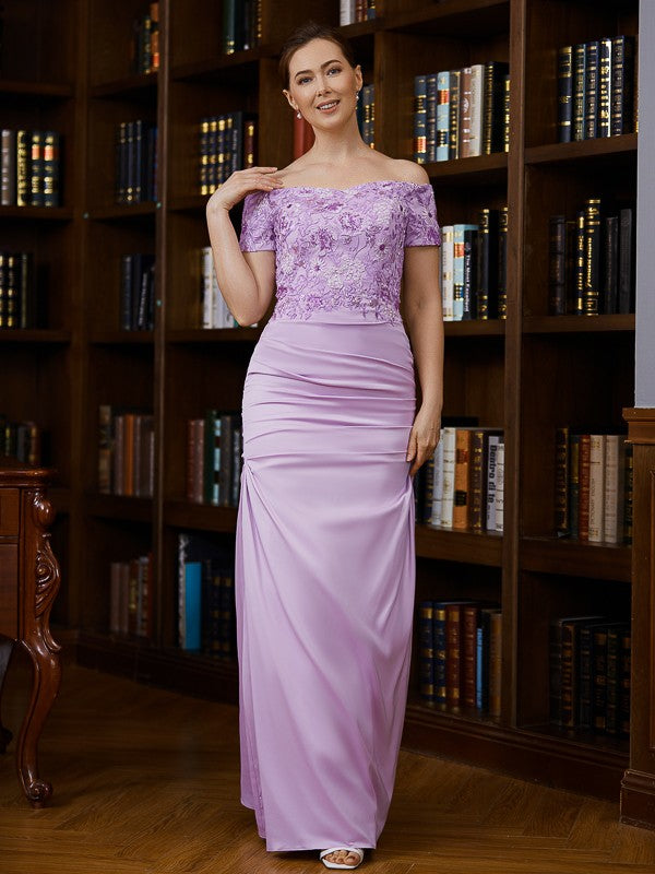 Yazmin Sheath/Column Charmeuse Ruched Off-the-Shoulder Short Sleeves Floor-Length Mother of the Bride Dresses DSP0020249