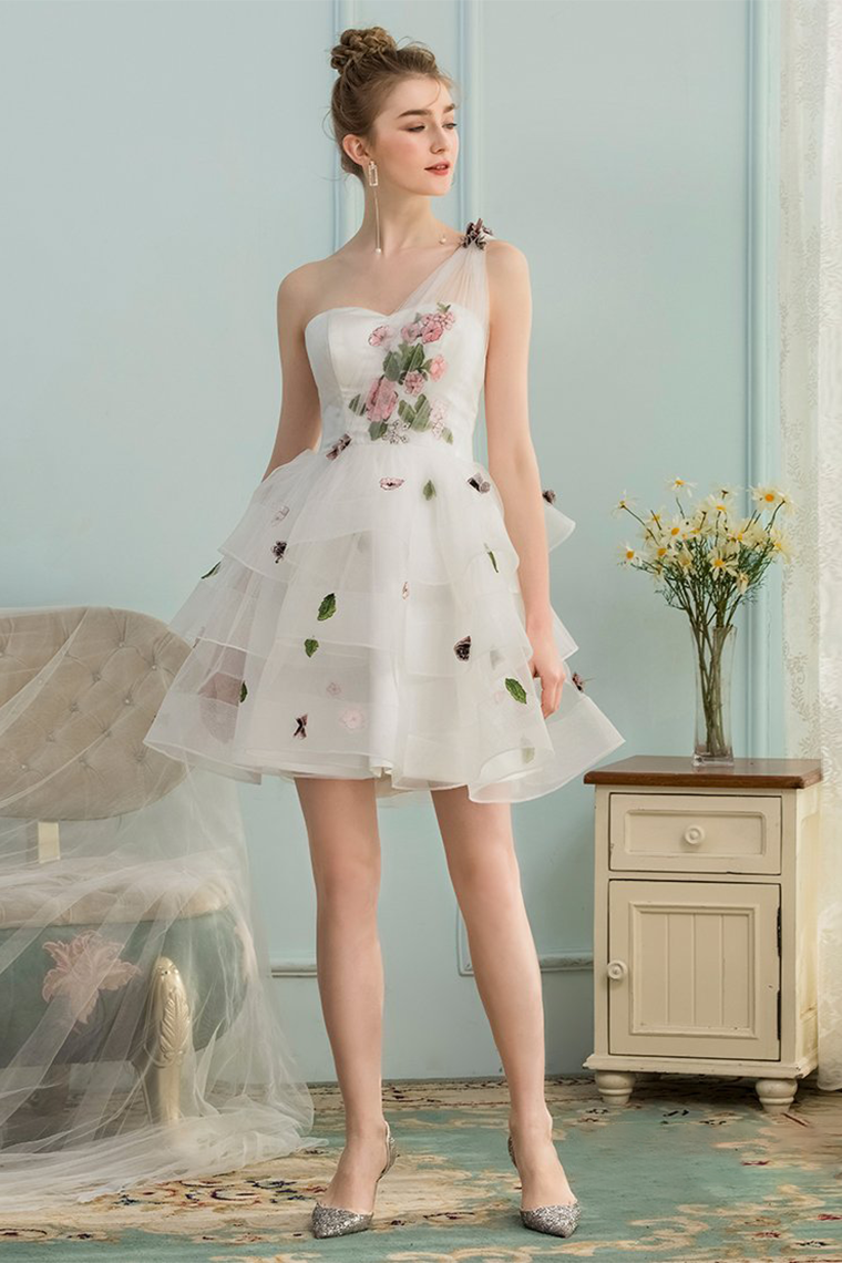 A-Line/Princess Halter Sleeveless Short/Mini Jaylene Chiffon Homecoming Dresses Ruffles Bridesmaid Dresses