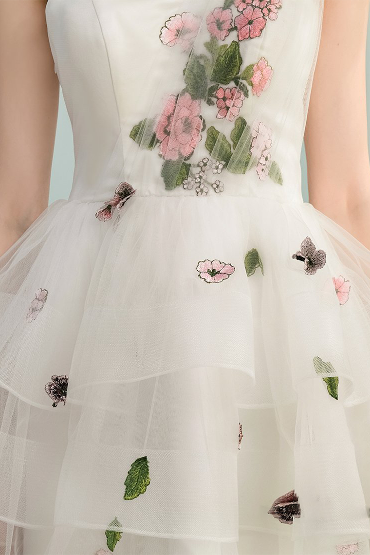 A-Line/Princess Halter Sleeveless Short/Mini Jaylene Chiffon Homecoming Dresses Ruffles Bridesmaid Dresses