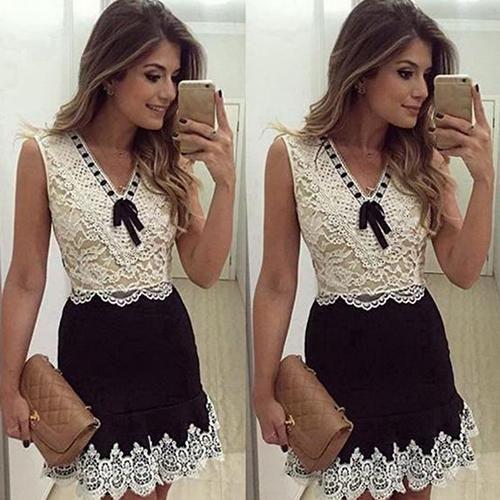 Womens Sexy Summer Patchwork Sleeveless Bowknot Lace Homecoming Dresses Cocktail Jazlyn Party Mini Dress CD22730