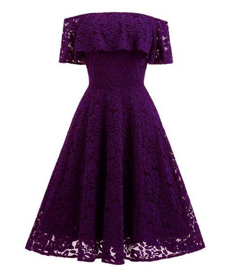 Womens Lace Caroline Homecoming Dresses Purple Off Shoulder Swing Dress Short CD22948