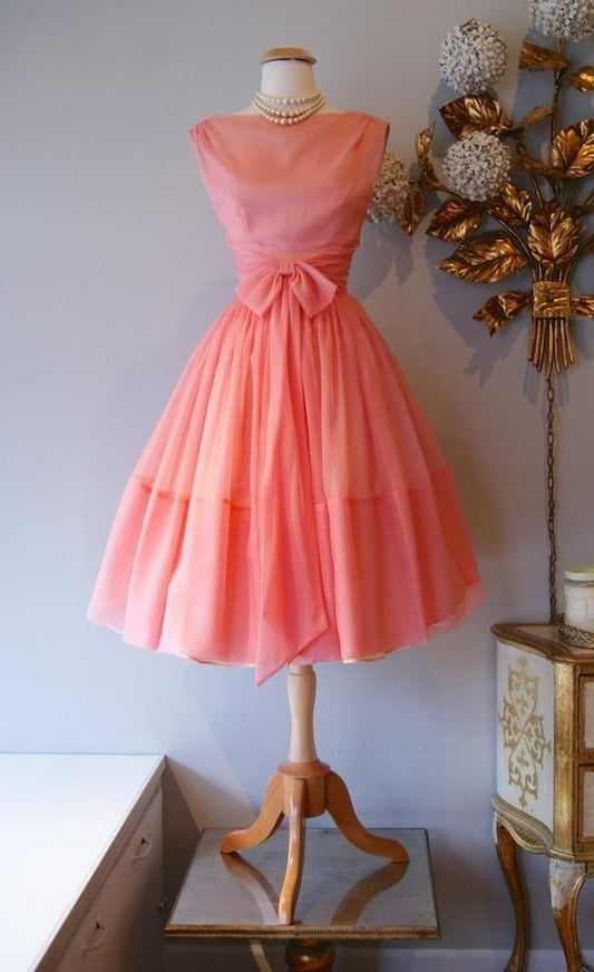 1950S Vintage Ball Gown Crew Neck Coral Homecoming Dresses Cameron Cocktail Mini Short Dresses