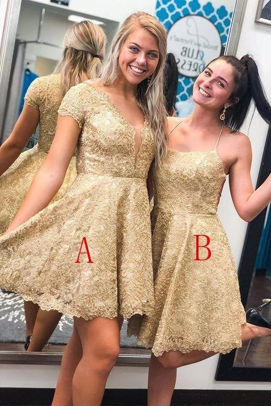 Unique Gold Short Beauty Party Dresses For Lizeth Homecoming Dresses Lace Teens CD4410