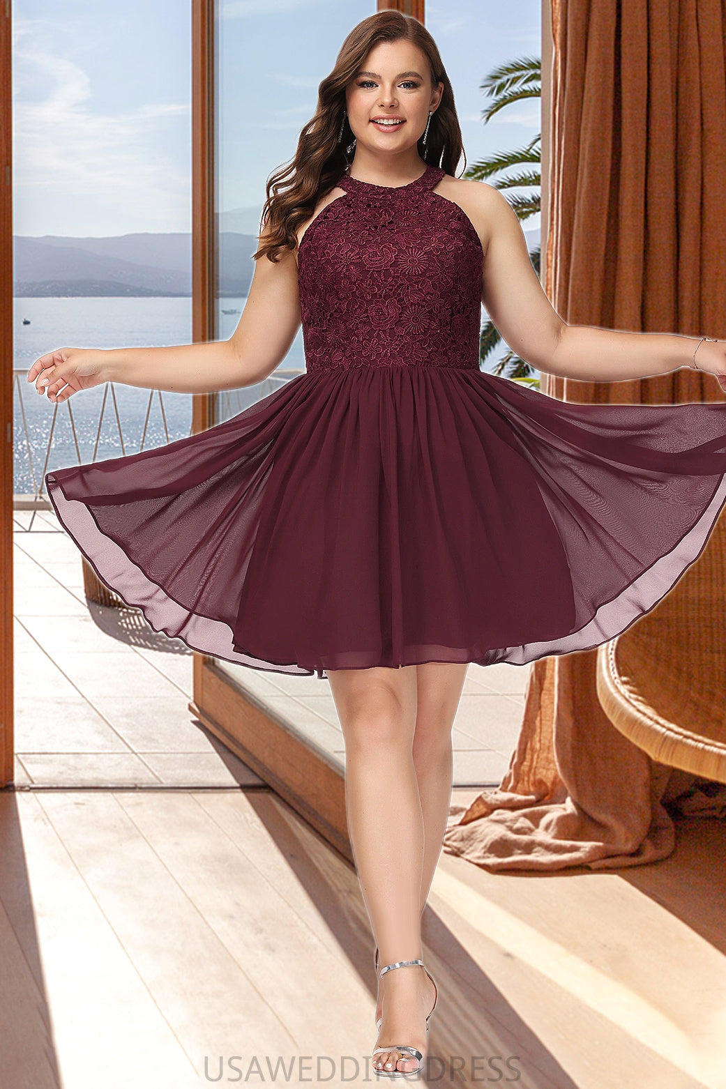 Hanna A-line Scoop Short/Mini Chiffon Lace Homecoming Dress DSP0020555