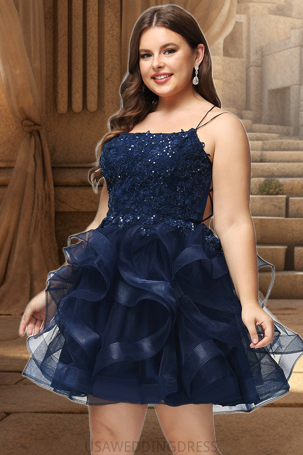 Poll Ball-Gown/Princess Scoop Short/Mini Lace Tulle Homecoming Dress With Sequins DSP0020510