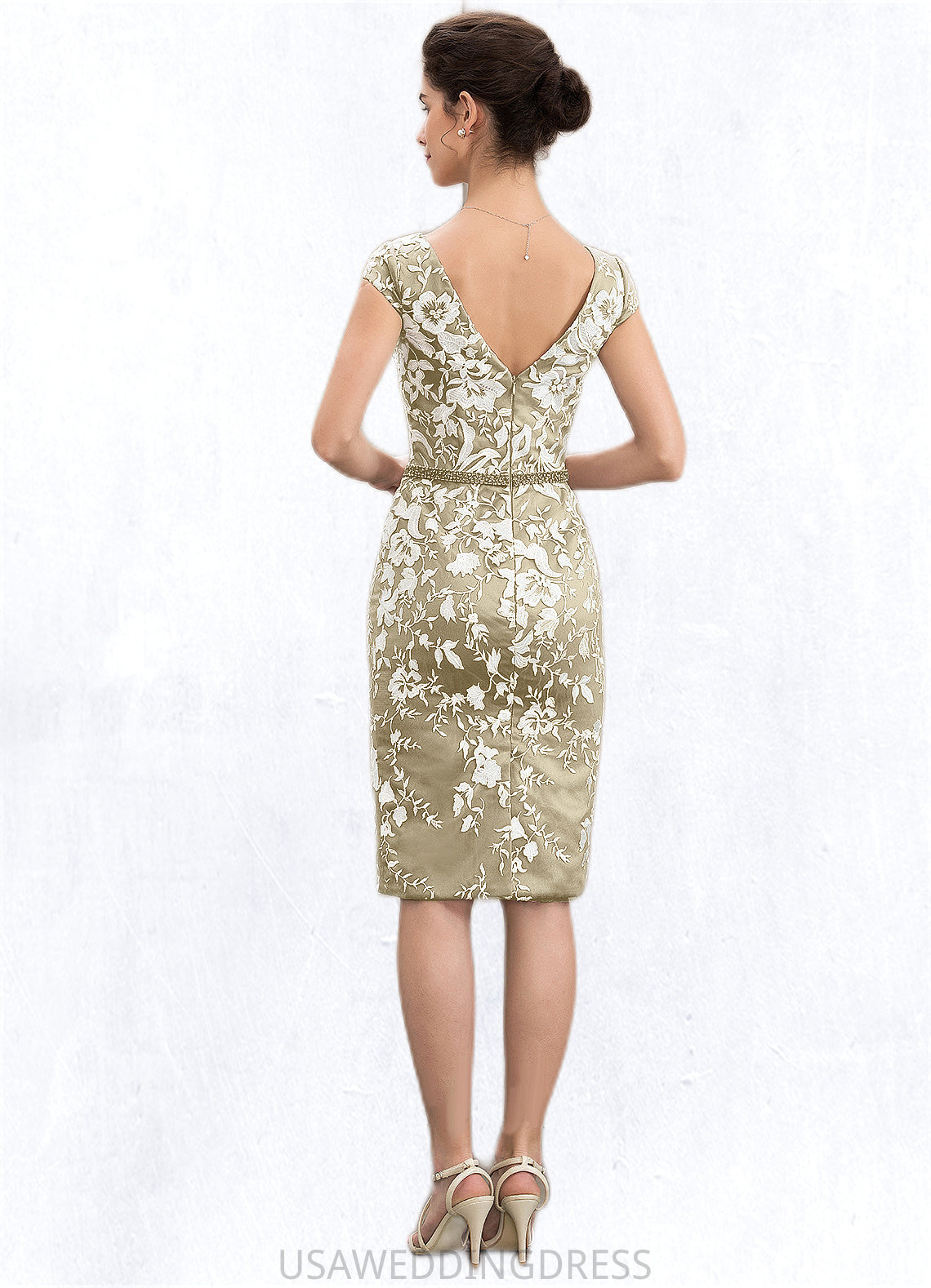 Zoe Sheath/Column V-neck Knee-Length Lace Mother of the Bride Dress With Beading Sequins DS126P0014668