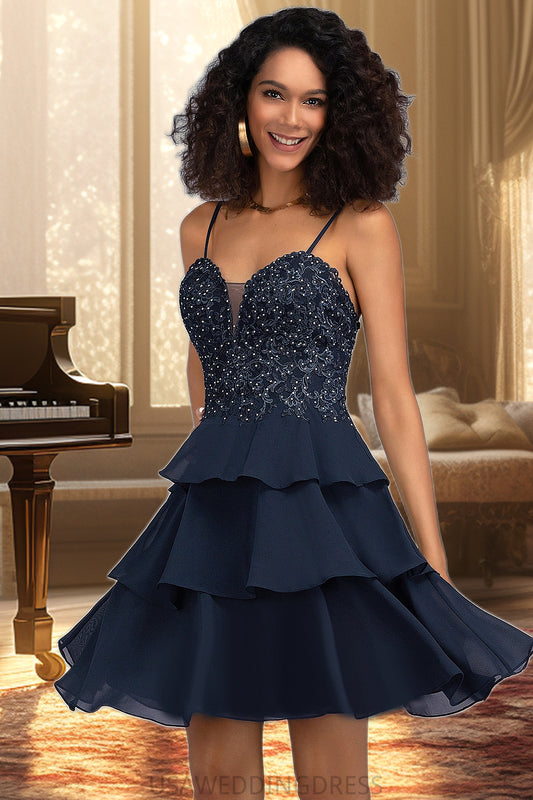 Teresa A-line Sweetheart Short/Mini Chiffon Lace Homecoming Dress With Beading Sequins DSP0020576