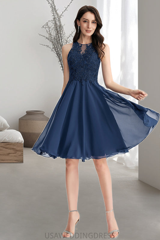 Peyton A-line Scoop Knee-Length Chiffon Lace Homecoming Dress With Beading DSP0020515