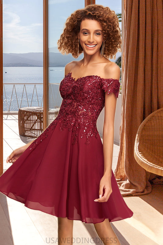 Ivy A-line Off the Shoulder Short/Mini Chiffon Lace Homecoming Dress With Sequins DSP0020528