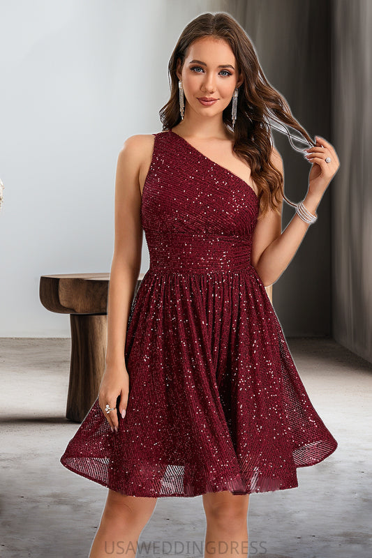 Adrienne A-line One Shoulder Short/Mini Sequin Homecoming Dress With Sequins DSP0020485