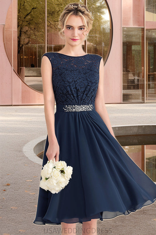 Shyann A-line Scoop Knee-Length Chiffon Lace Homecoming Dress With Beading Bow DSP0020588