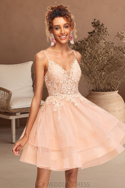 Ashlyn A-line V-Neck Short/Mini Lace Tulle Homecoming Dress DSP0020524