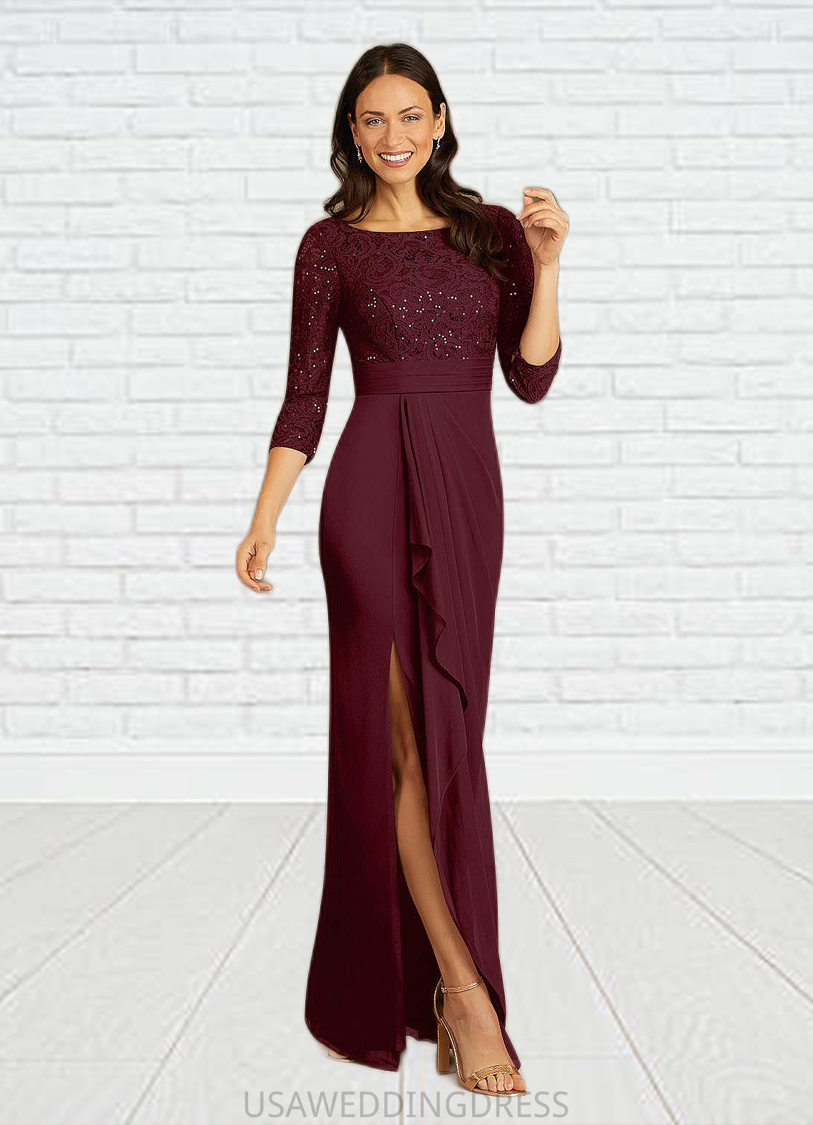 Jaylen Sheath Scoop Sequins Lace Floor-Length Dress DSP0022672