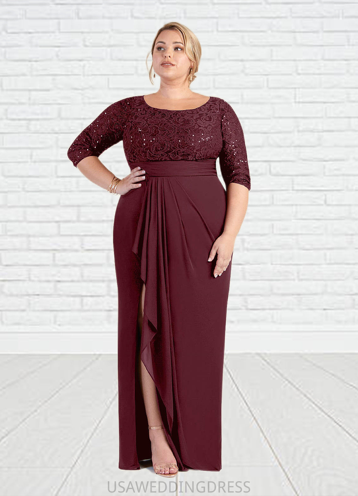 Jaylen Sheath Scoop Sequins Lace Floor-Length Dress DSP0022672
