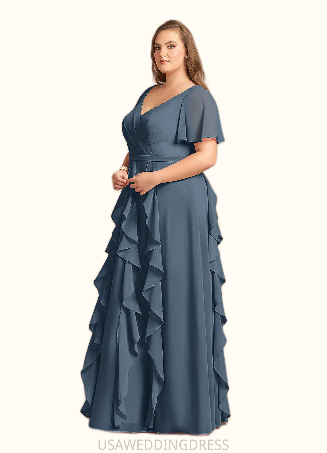 Abigail A-Line V-Neck Chiffon Floor-Length Dress DSP0022679