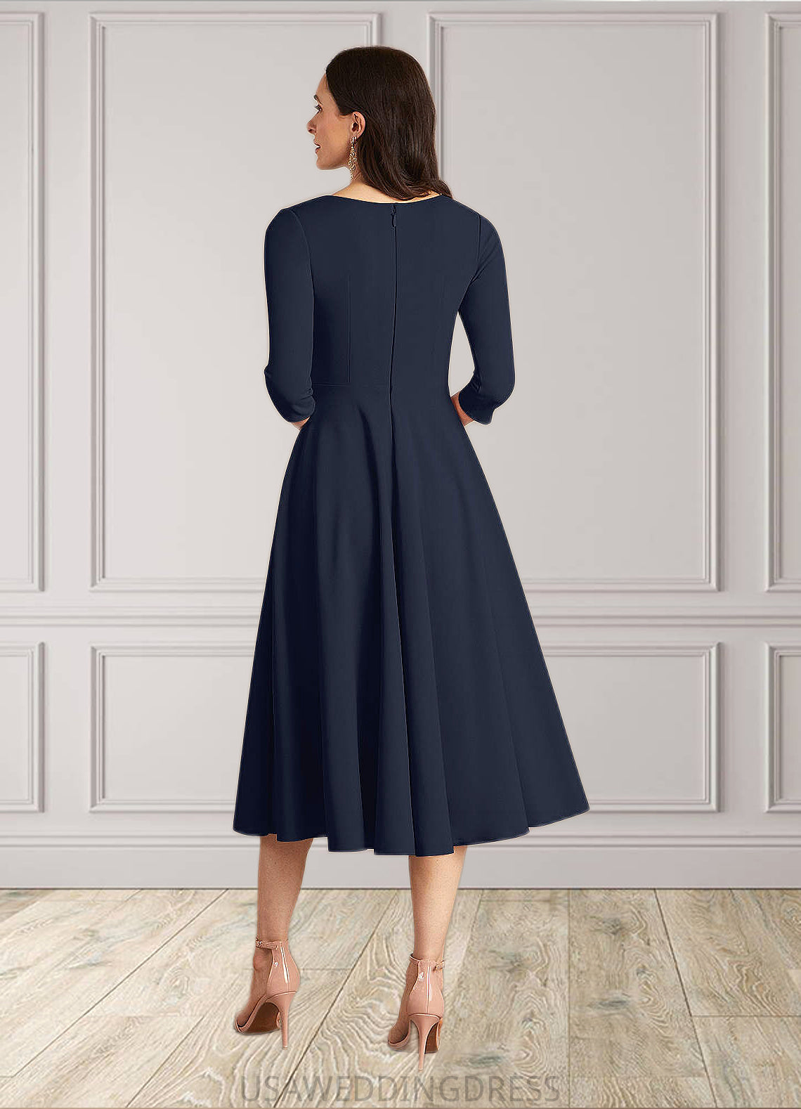 Caitlin A-Line Stretch Crepe Tea-Length Dress DSP0022684