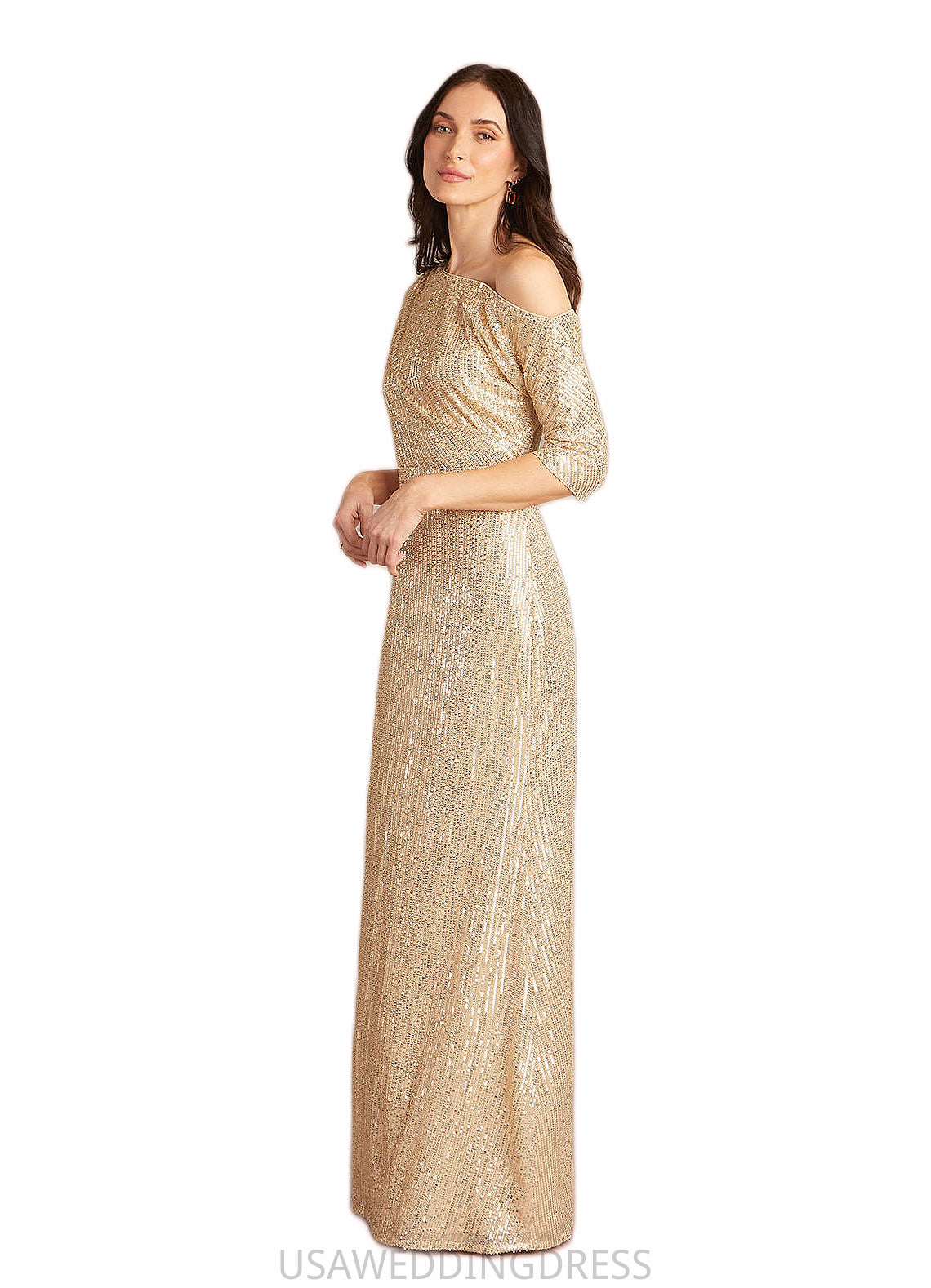 Areli A-Line Asymmetrical Neckline Sequins Floor-Length Dress DSP0022686