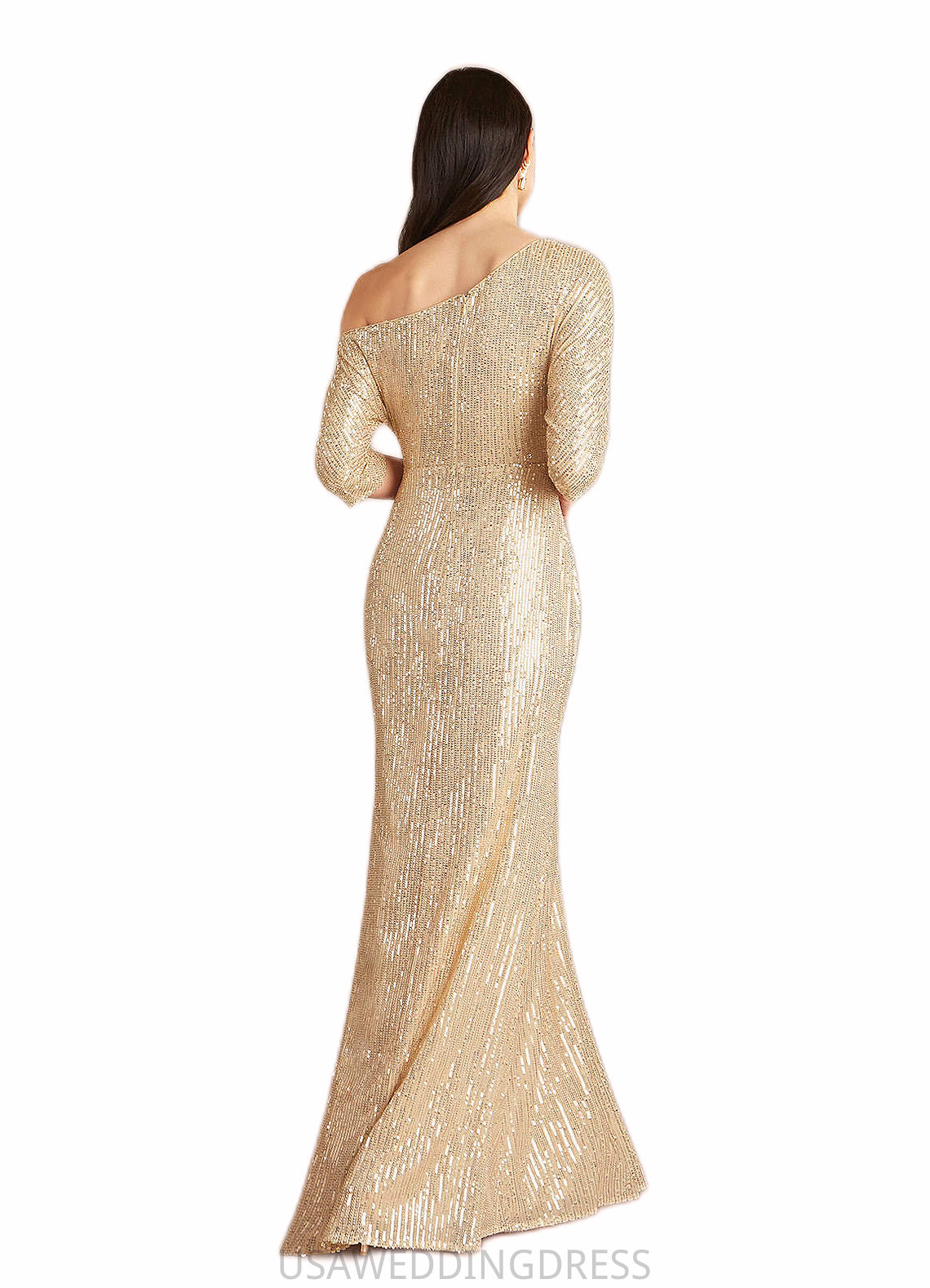 Areli A-Line Asymmetrical Neckline Sequins Floor-Length Dress DSP0022686