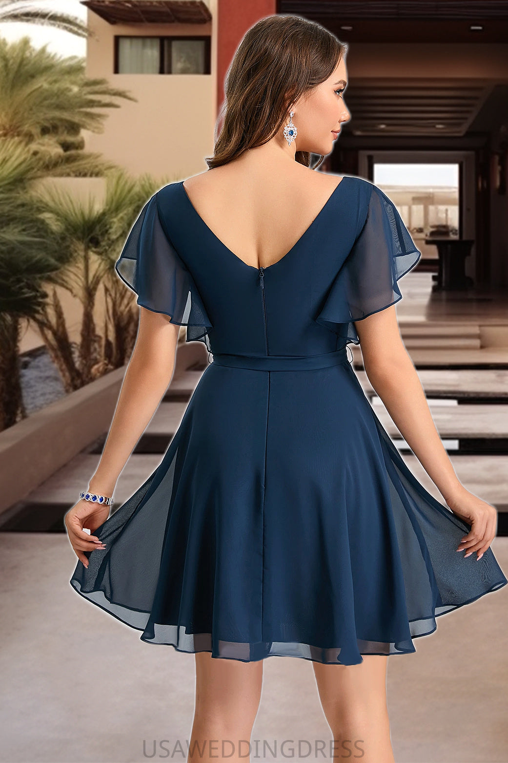 Rebecca A-line V-Neck Short/Mini Chiffon Homecoming Dress DSP0020464