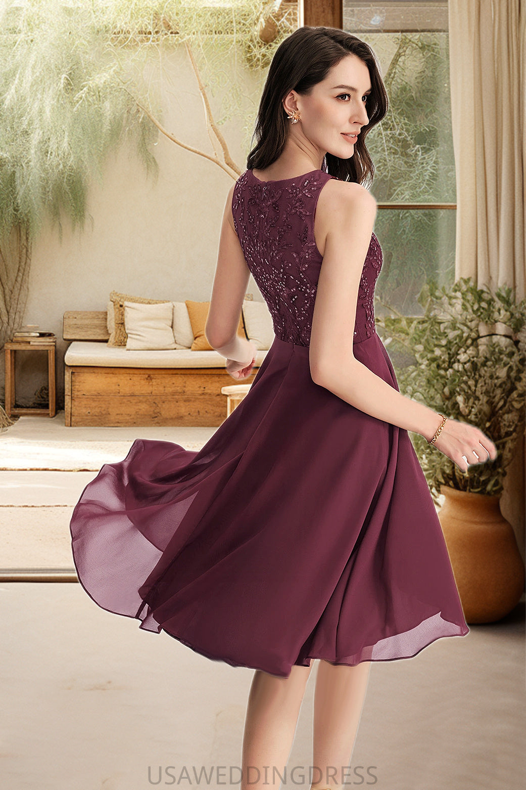 Christina A-line Scoop Asymmetrical Chiffon Lace Homecoming Dress With Sequins DSP0020516