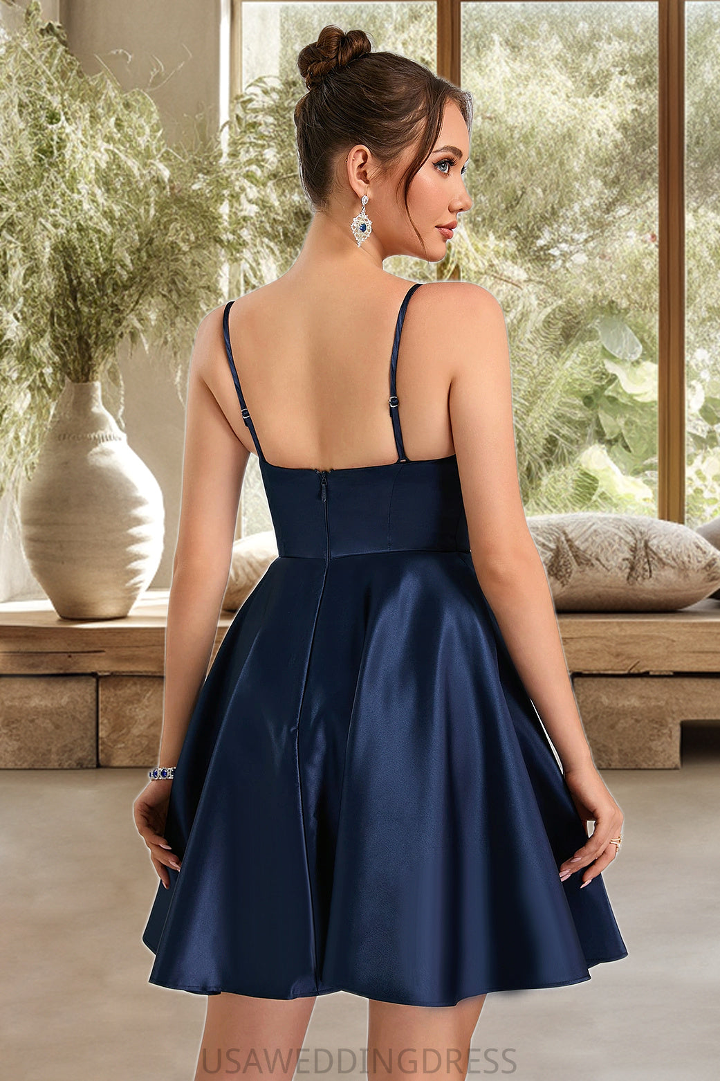 Savanah A-line V-Neck Short/Mini Satin Homecoming Dress DSP0020466