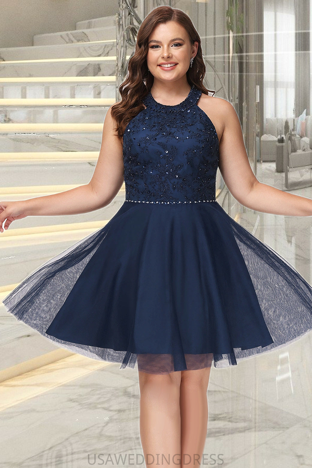 Ruth A-line Scoop Short/Mini Lace Tulle Homecoming Dress With Beading DSP0020560