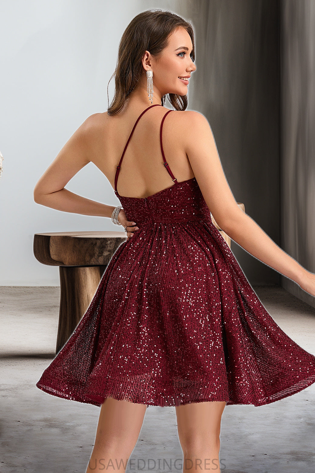 Adrienne A-line One Shoulder Short/Mini Sequin Homecoming Dress With Sequins DSP0020485