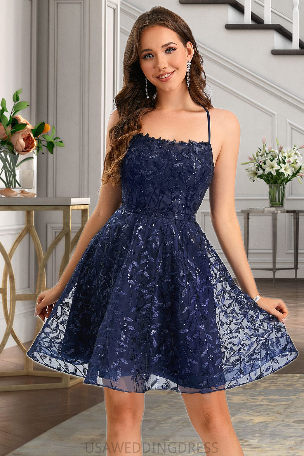 Robin A-line Scoop Short/Mini Lace Homecoming Dress With Sequins DSP0020461