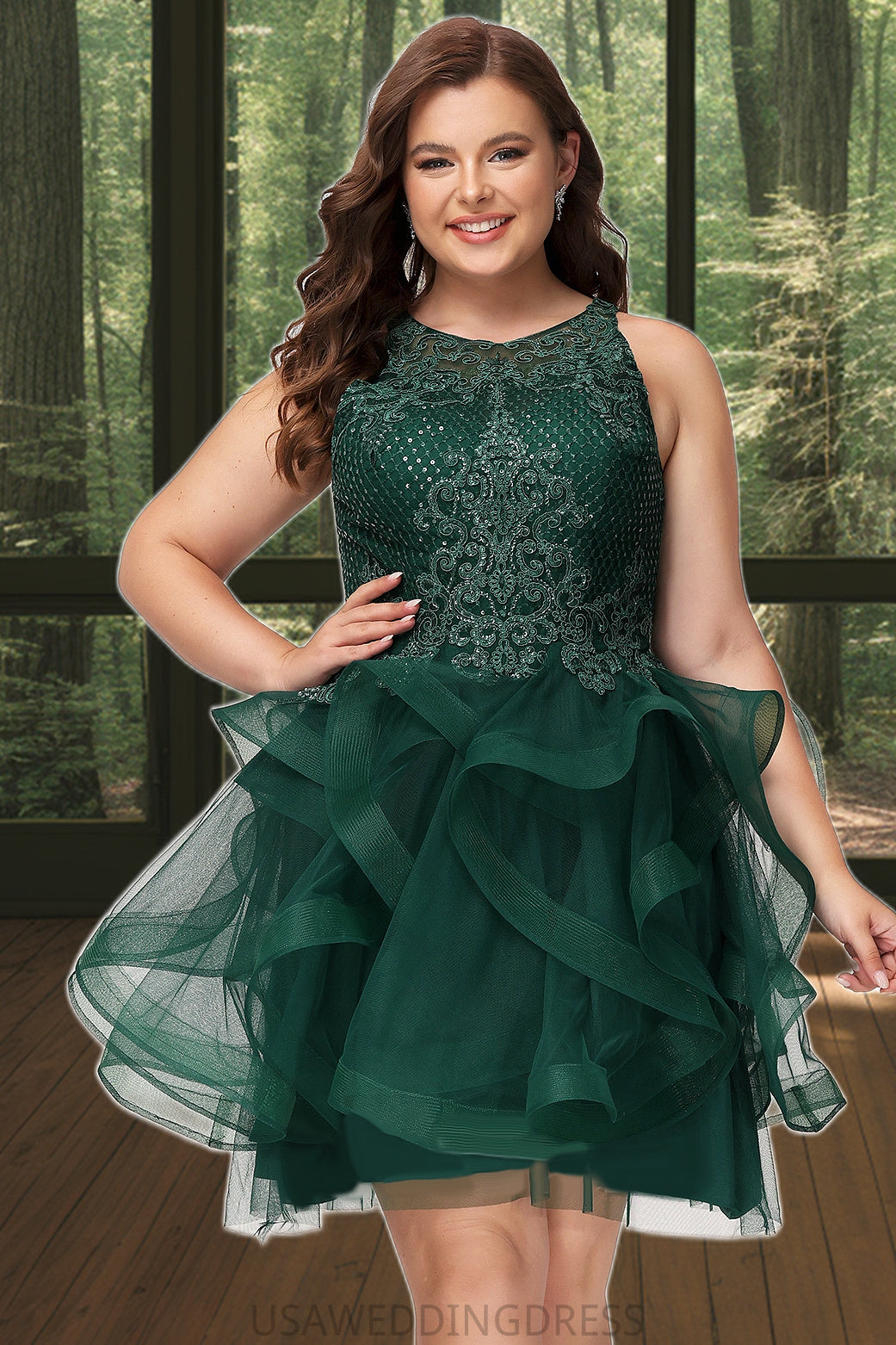 Miah Ball-Gown/Princess Scoop Short/Mini Lace Tulle Homecoming Dress With Sequins DSP0020537