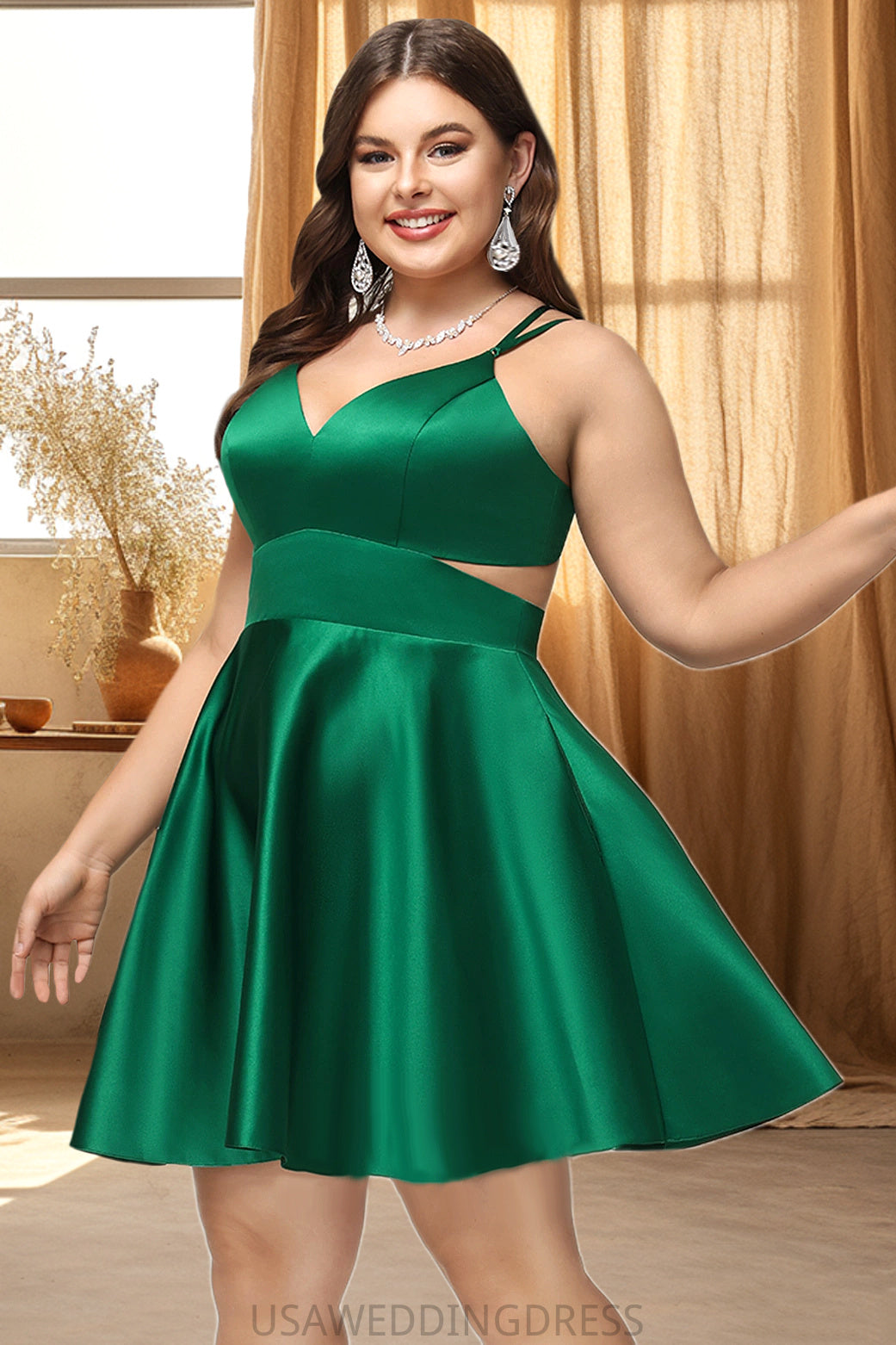 Amiya A-line V-Neck Short/Mini Satin Homecoming Dress DSP0020493