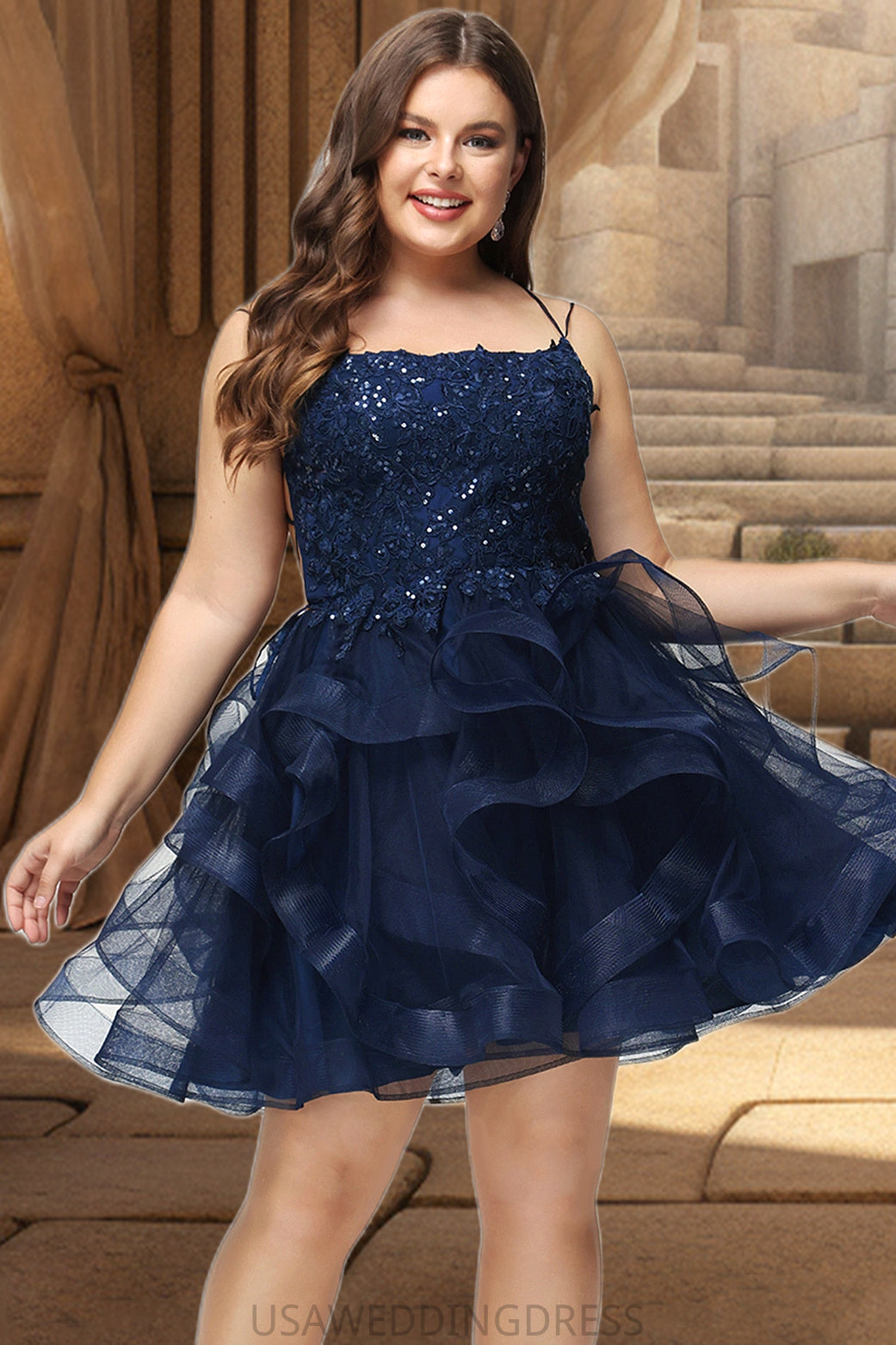 Poll Ball-Gown/Princess Scoop Short/Mini Lace Tulle Homecoming Dress With Sequins DSP0020510