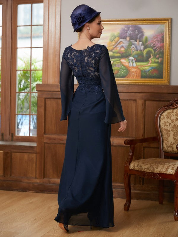 Jade A-Line/Princess Chiffon Applique V-neck Long Sleeves Floor-Length Mother of the Bride Dresses DSP0020335
