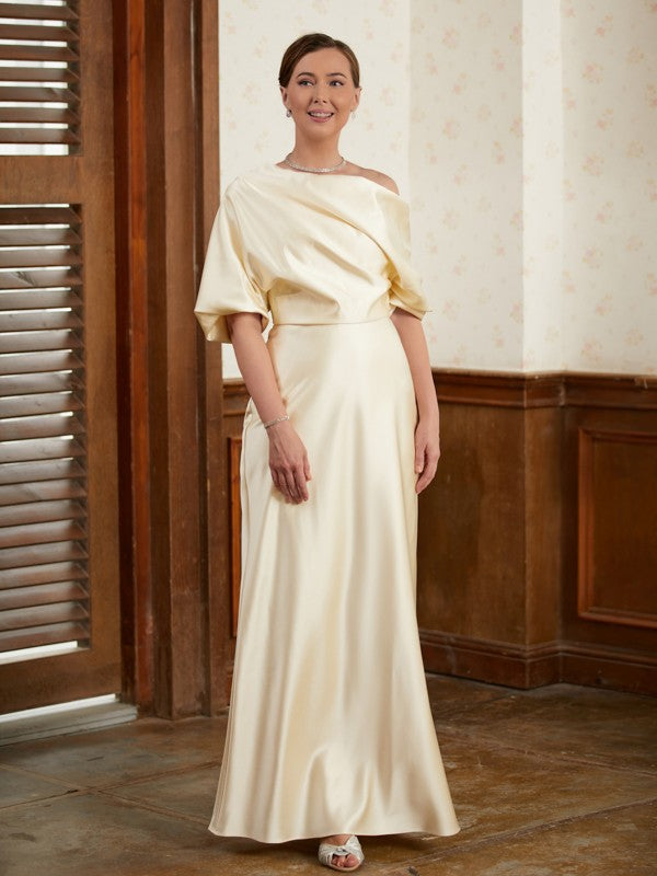 Anahi Sheath/Column Charmeuse Ruched Off-the-Shoulder Short Sleeves Floor-Length Mother of the Bride Dresses DSP0020309