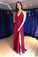 Burgundy Halter Sleeveless Floor Length Prom Dresses with Split