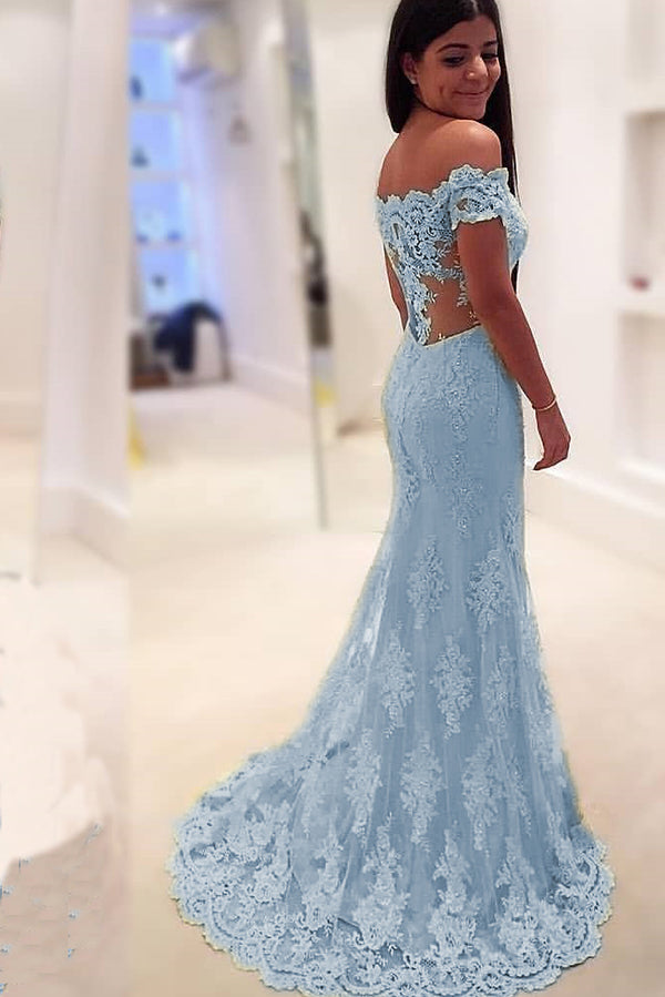 Off Shoulder Sweetheart Mermaid Prom Dresses Lace Formal Party Dresses
