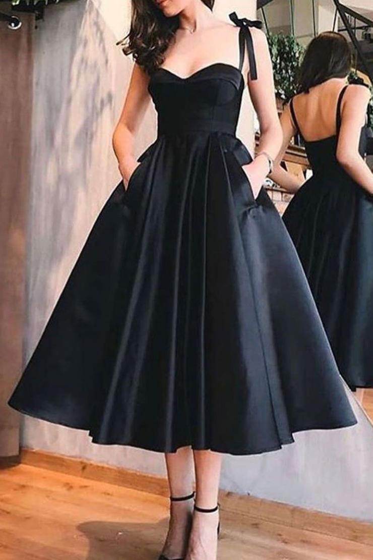 Simple Black Sleeveless A Line Satin Homecoming Dresses