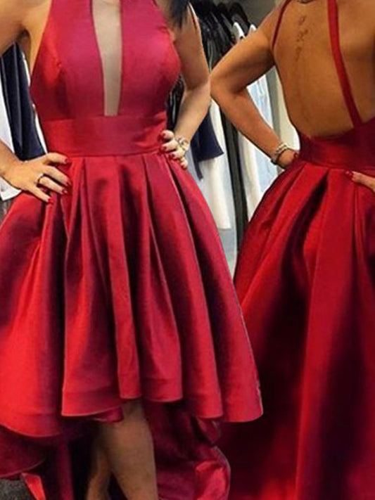 2024 A-Line Aurora Homecoming Dresses Satin Pleated Cut Out High Low