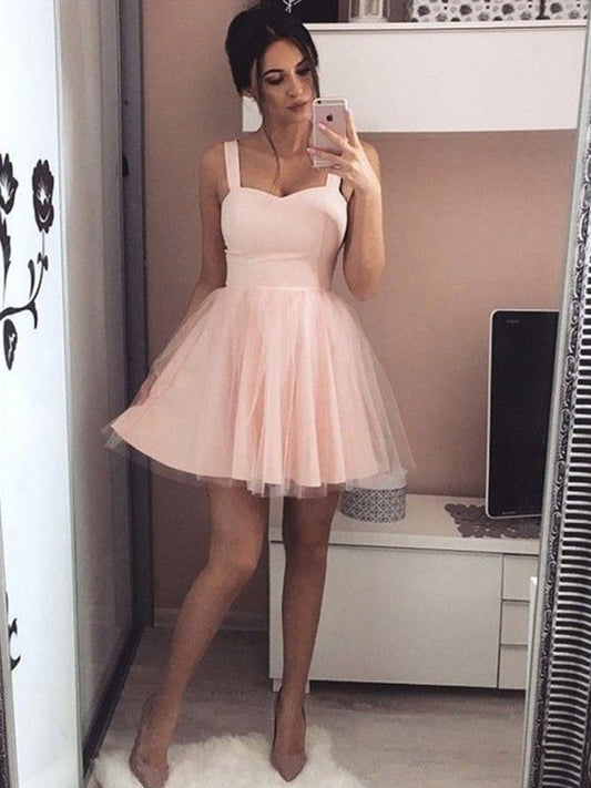 2024 A-Line Sweetheart Homecoming Dresses Maggie Straps Sleeveless Tulle Cut Short/Mini