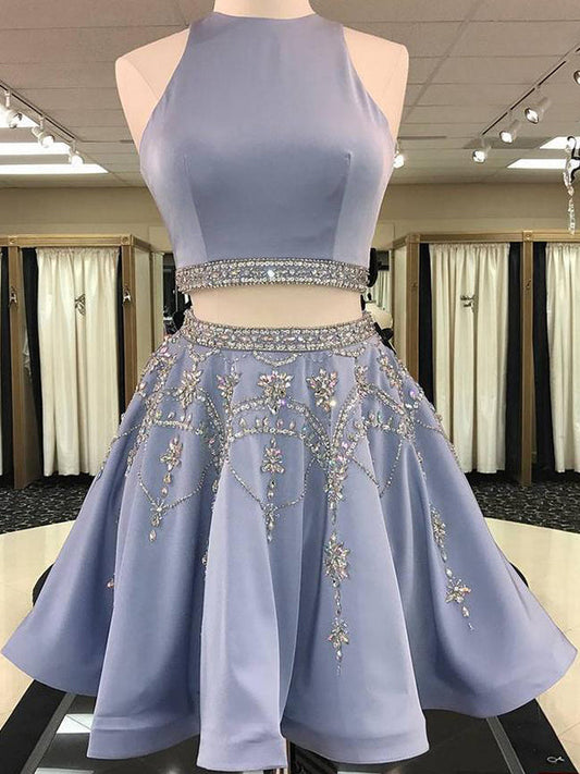 2024 A-Line Jewel Neck Sleeveless Cut Areli Homecoming Dresses Out Back Beading Two Piece Cut Short/Mini