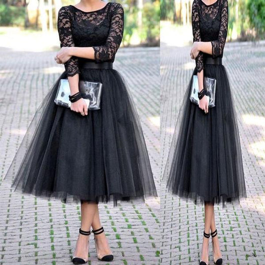 Scoop Homecoming Dresses Lace A Line Phyllis Black Long Sleeve Sheer Tulle Pleated Elegant