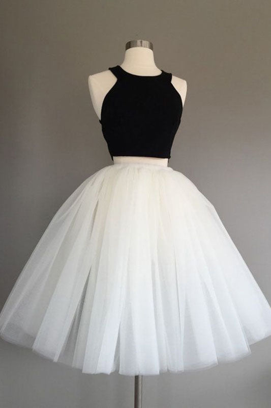 Halter Sleeveless Ball Gown Tulle Homecoming Dresses Two Pieces Anabel Pleated Simple
