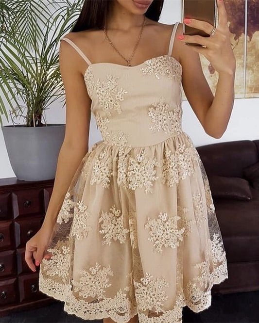Spaghetti Straps Homecoming Dresses Lydia A Line Lace Ivory Sweetheart Flowers Pleated